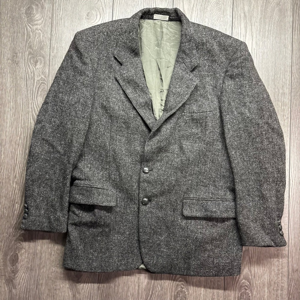 Harris Tweed Wm H Leishman Grey Wool Blazer Sport Coat Mens Grey Salt Pepper 42R